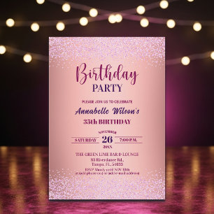 Elegante Rose Glitter Metallic Rosa 35. Geburtstag Einladung