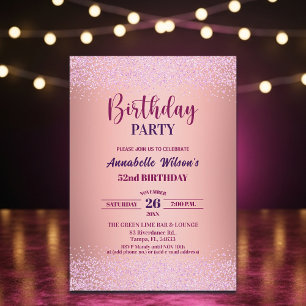 Elegante Rose Glitter Metallic Rosa 52. Geburtstag Einladung