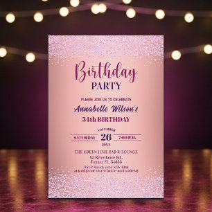 Elegante Rose Glitter Metallic Rosa 54. Geburtstag Einladung