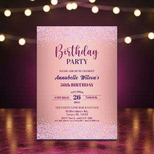 Elegante Rose Glitter Metallic Rosa 56. Geburtstag Einladung