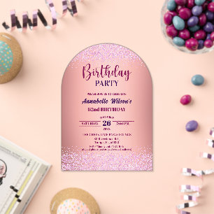 Elegante Rose Glitter Metallic Rosa 62. Geburtstag Acryleinladungen