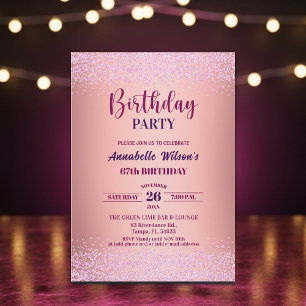 Elegante Rose Glitter Metallic Rosa 67. Geburtstag Einladung