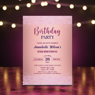 Elegante Rose Glitter Metallic Rosa 85. Geburtstag Einladung