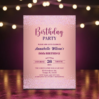 Elegante Rose Glitter Metallic Rosa 86. Geburtstag Einladung