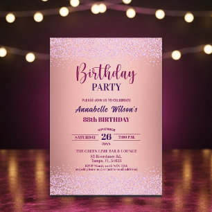 Elegante Rose Glitter Metallic Rosa 88. Geburtstag Einladung