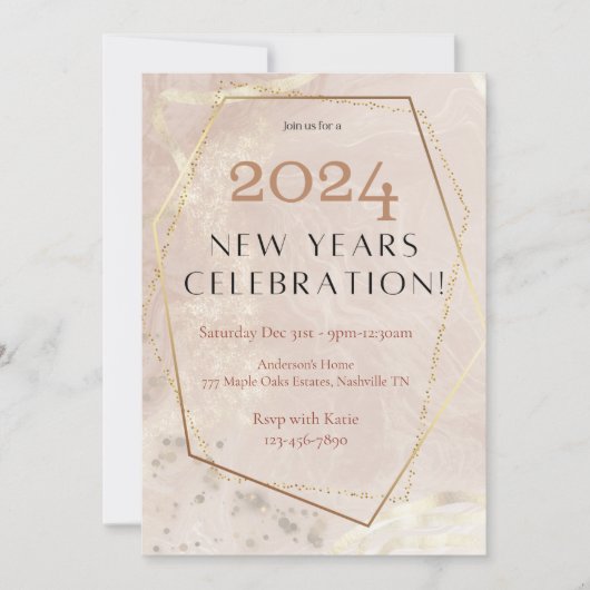 Elegante Rose Gold 2024 Neues Party Einladung (Vorderseite)