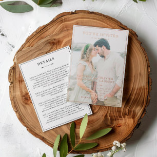 Elegante Rose Gold 2 in 1 Foto Details Hochzeit Folieneinladung