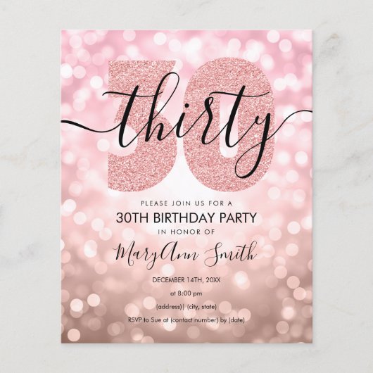 Elegante Rose Gold 30. Geburtstag Party Einladung Flyer (Vorne)