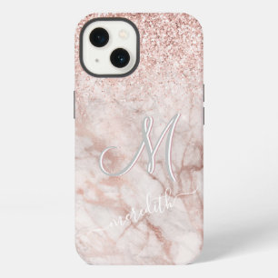 Elegante Rose Gold 3 Color Monogram Name iPhone 13 Hülle