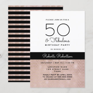 Elegante Rose Gold 50. Geburtstag Einladung