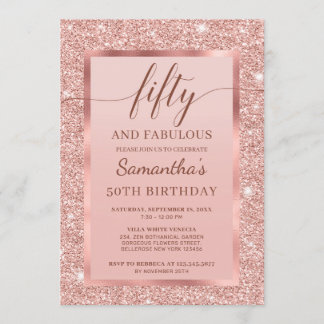 Elegante Rose Gold 50 und fabelhaft 50. Geburtstag Einladung