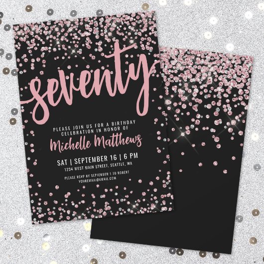 Elegante Rose Gold 70. Geburtstag Einladung
