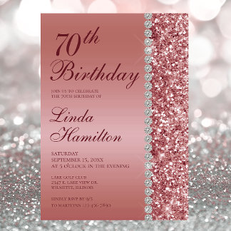 Elegante Rose Gold 70. Geburtstag Einladung