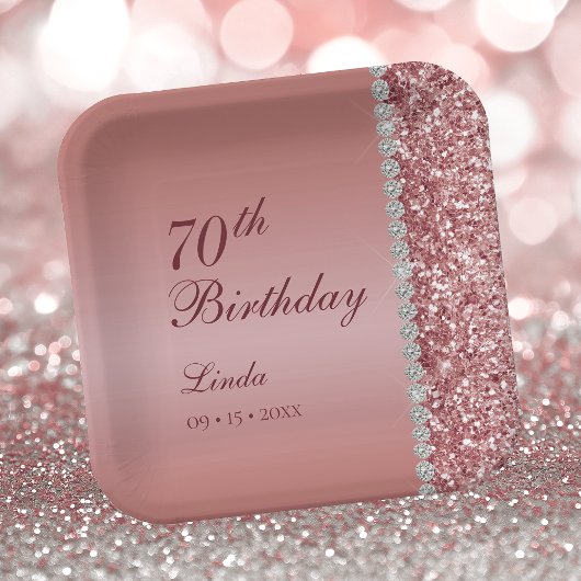 Elegante Rose Gold 70. Geburtstag Pappteller