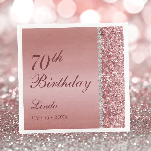 Elegante Rose Gold 70. Geburtstag Serviette