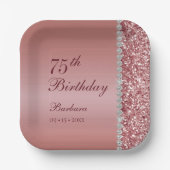 Elegante Rose Gold 75. Geburtstag Pappteller (Vorderseite)