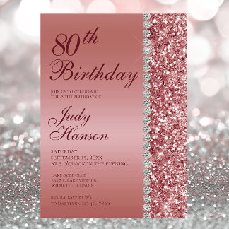 Elegante Rose Gold 80. Geburtstag Einladung