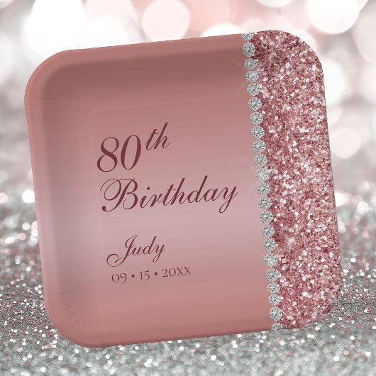 Elegante Rose Gold 80. Geburtstag Pappteller
