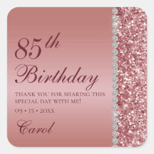 Elegante Rose Gold 85. Geburtstag Vielen Dank Quadratischer Aufkleber