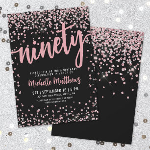 Elegante Rose Gold 90. Geburtstag Einladung