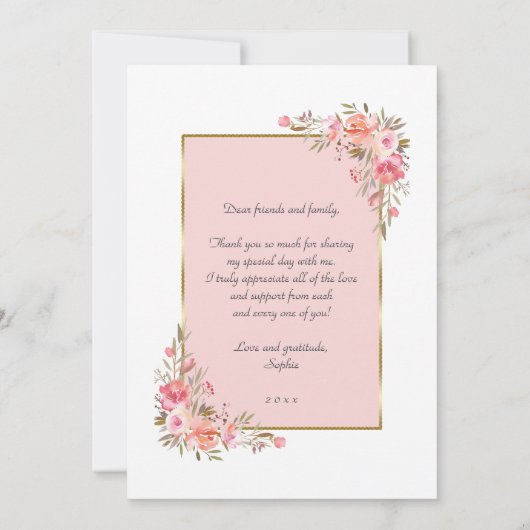 Elegante Rose Gold Abschluss Vielen Dank Foto Dankeskarte (Rückseite)