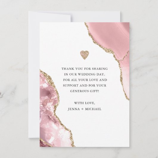 Elegante Rose Gold Agate Glitzer Script Wedding Dankeskarte (Rückseite)