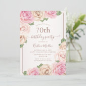 Elegante Rose Gold Aquarell Blütenfarben 70. Gebur Einladung (Stehend Vorderseite)