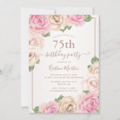 Elegante Rose Gold Aquarell Blütenfarben 75. Gebur Einladung (Vorderseite)