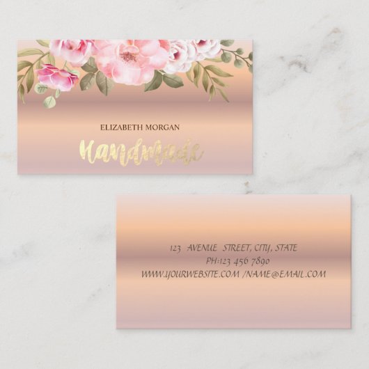 Elegante Rose Gold Aquarellfarben Blume Visitenkarte (Vorne/Hinten)