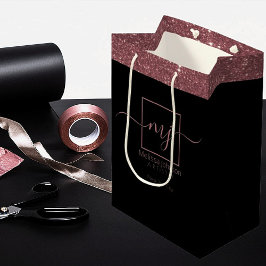 Elegante Rose Gold auf Black Medium Geschenktasche Mittlere Geschenktüte