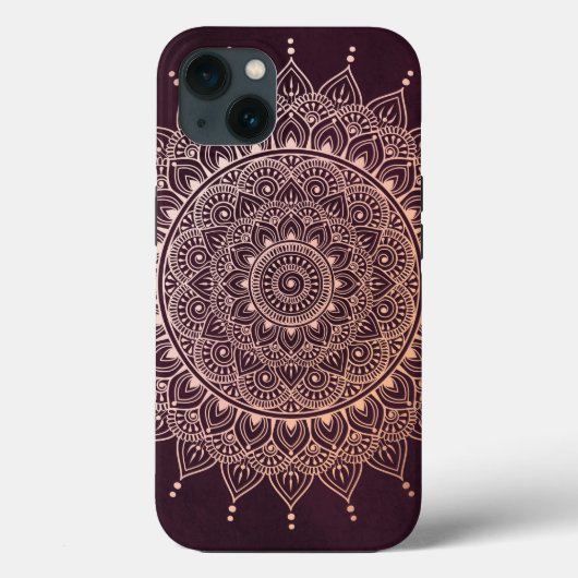 Elegante Rose Gold auf Burgund Flora Henna Mandala Case-Mate iPhone Hülle (Rückseite)