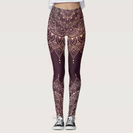 Elegante Rose Gold auf Burgund Flora Henna Mandala Leggings