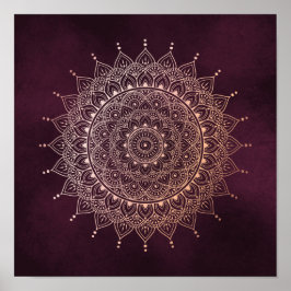 Elegante Rose Gold auf Burgund Flora Henna Mandala Poster