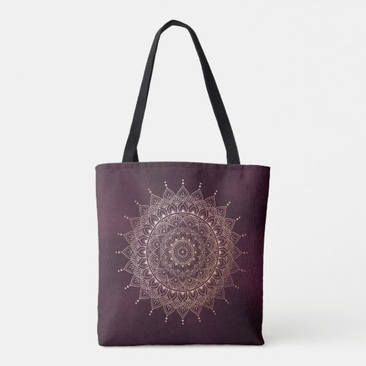 Elegante Rose Gold auf Burgund Flora Henna Mandala Tasche (Rückseite)