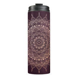 Elegante Rose Gold auf Burgund Flora Henna Mandala Thermosbecher