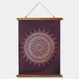 Elegante Rose Gold auf Burgund Flora Henna Mandala Wandteppich Mit Holzrahmen