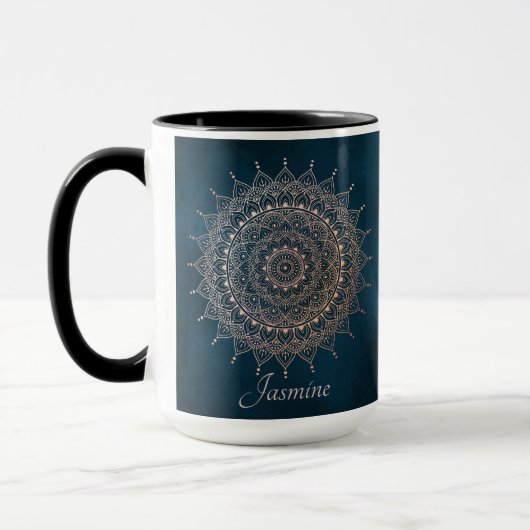 Elegante Rose Gold auf dem Aquamarinen Flora Henna Tasse (Links)