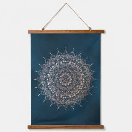 Elegante Rose Gold auf dem Aquamarinen Flora Henna Wandteppich Mit Holzrahmen