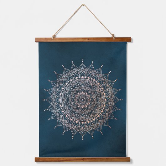 Elegante Rose Gold auf dem Aquamarinen Flora Henna Wandteppich Mit Holzrahmen (Vorderseite)