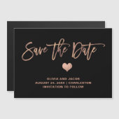 Elegante Rose Gold auf Schwarz und Herz Save the D Magneteinladung (Vorne/Hinten)