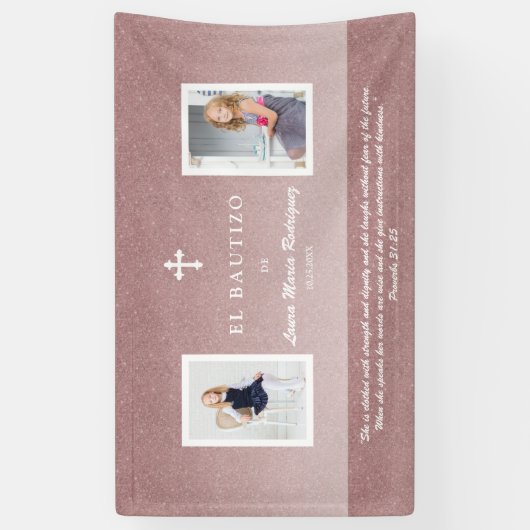 Elegante Rose Gold Bautizo Taufkirche Girl Foto Banner (Vertikal)