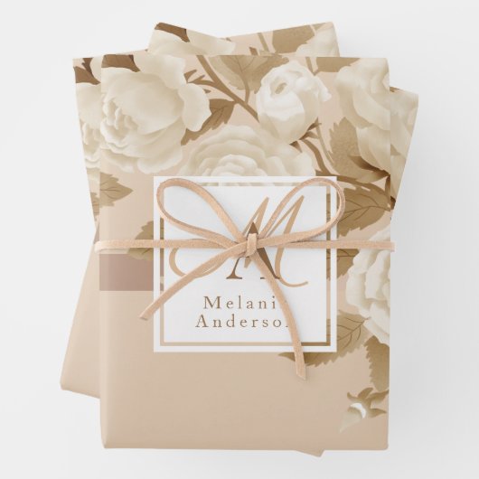 Elegante Rose Gold Beige Monogram Geschenkpapier Set (Beispiel)