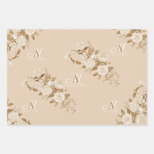 Elegante Rose Gold Beige Monogram Geschenkpapier Set (Vorderseite 2)