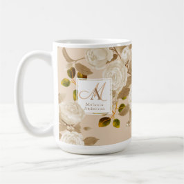 Elegante Rose Gold Beige Monogram Kaffeetasse