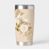 Elegante Rose Gold Beige Monogram Thermobecher (Rückseite)