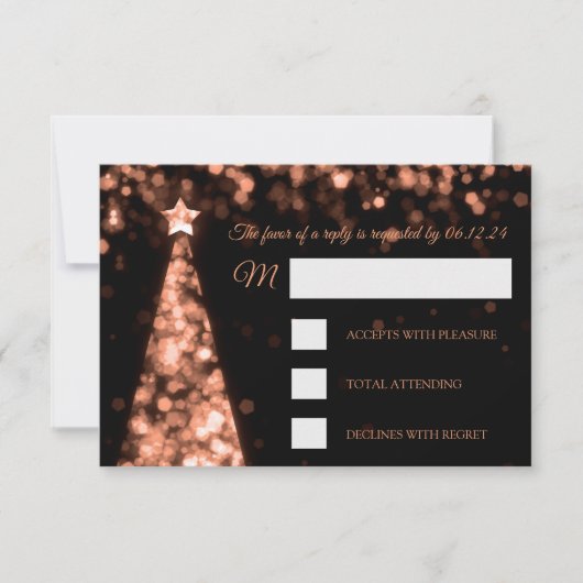 Elegante Rose Gold Black Christmas RSVP (Vorderseite)