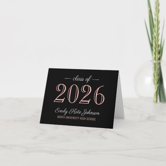 Elegante Rose Gold Black Class 2025 Abschluss Dankeskarte (Vorderseite)