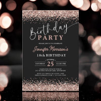 Elegante Rose Gold Black Glitzer 18. Geburtstag