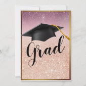 Elegante Rose Gold & Black Glitzer Abschluss Einladung (Rückseite)