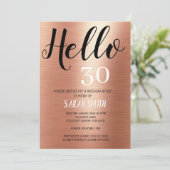 Elegante Rose Gold Black Hello 30 Geburtstag Einladung (Stehend Vorderseite)